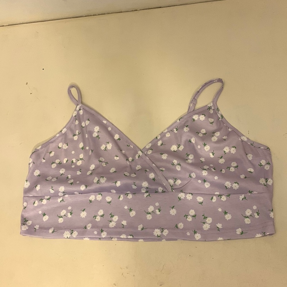 Shein Floral Print Lilac Purple Crop Top